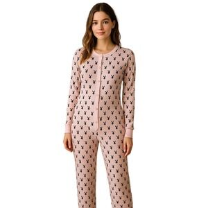 Shirley Of Hollywood Playboy Bunny Allover One-piece Pajamas Vintage 80's
Pink S